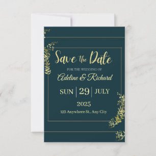 Remerciements Carte Élégante de Mariage Fleurs Dorées "Save The