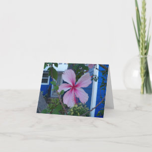 Remerciements Carte fleur d'hibiscus rose et cottage de plage bl