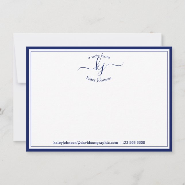 Remerciements Carte Monogrammé Marine Blanc Du Bureau De Note (Devant)