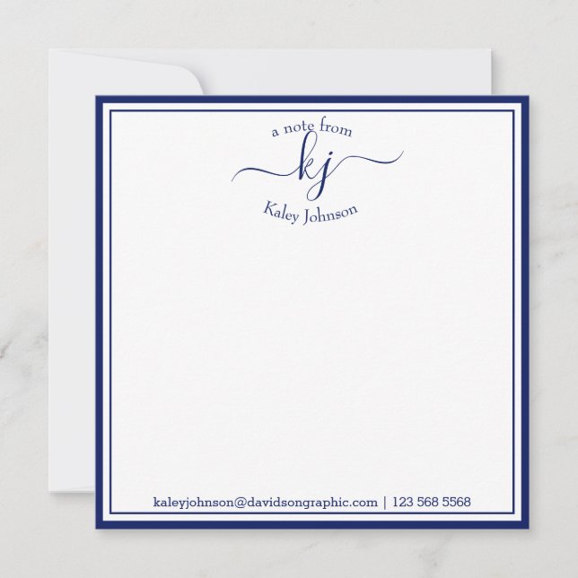 Remerciements Carte Monogrammé Marine Blanc Du Bureau De Note (Devant)