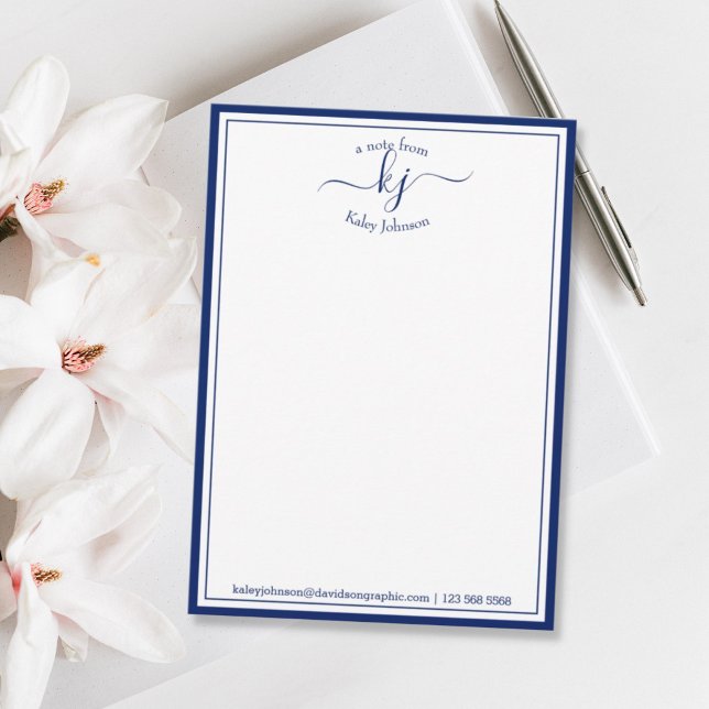 Remerciements Carte Monogrammé Marine Blanc Du Bureau De Note (Créateur téléchargé)