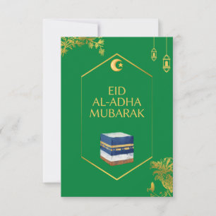 Remerciements Carte Moubarak de l'Aïd al-Adha en vert et Ka'bah