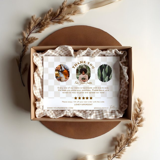 Remerciements Carte photo de remerciement à motif à carreaux boh (Boho Checkered Pattern Order Thank You Photo Card (Front))