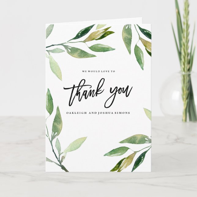 Remerciements Carte photo de remerciement bohème avec feuilles (Devant)