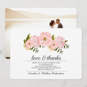 Remerciements Carte Photo de Remerciement de Mariage aux Pivoine
