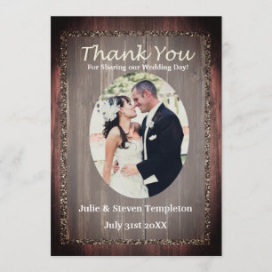 Remerciements Carte photo en bois rustique pourpre de mariage de