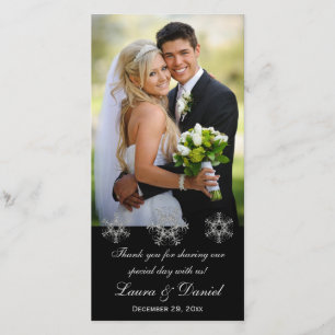 Remerciements Carte photo Mariage des faches de neige noire et d