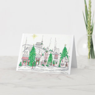 Remerciements Carte pliée 5 x 8 pour le village de Noël calme