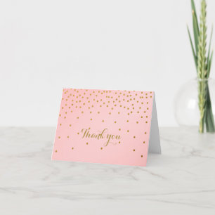 Remerciements Carte pliée à points de confettis en doré et rose 