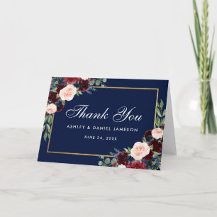 Remerciements Carte pliée de remerciement de mariage Floral Bour