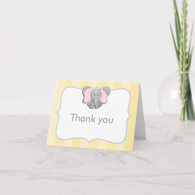 Remerciements Carte pliée de remerciement éléphant bébé mignon j (Devant)