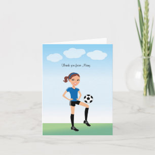 Remerciements Carte pliée de soccer caricaturale pour fille
