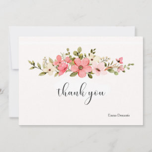 Remerciements Carte pour notes de fleurs d'aquarelle rose et bla