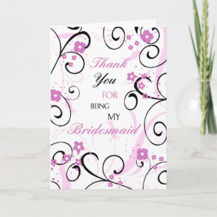 Remerciements Carte rose et noire de demoiselle d'honneur de