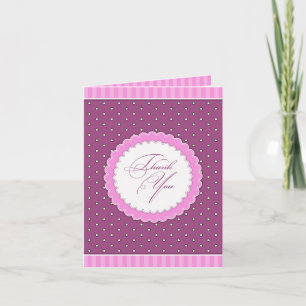 Remerciements Carte rose violet de remerciement Polka