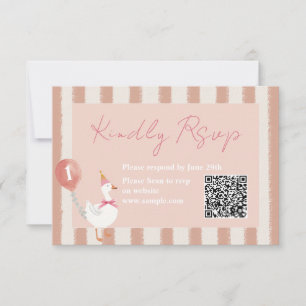 Remerciements Carte RSVP Anniversaire de petit oiseau rose d'oie