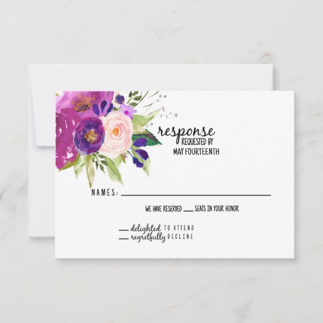 Remerciements Carte RSVP de mariage à l'aquarelle de prune flora (Devant)