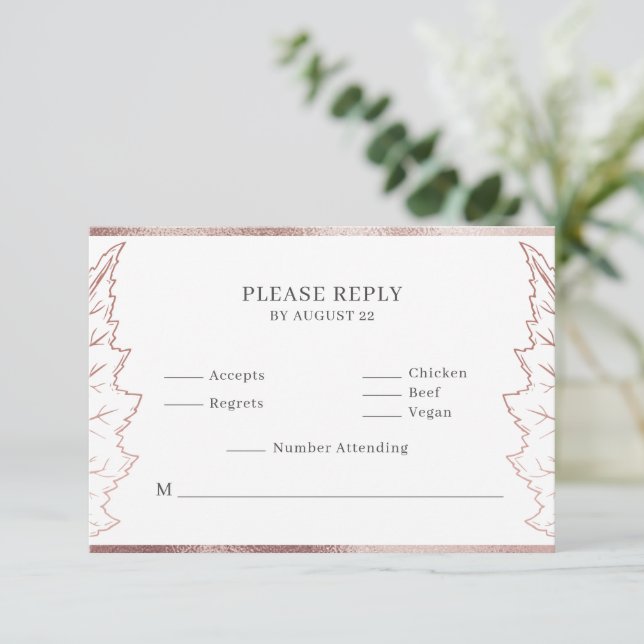 Remerciements Carte RSVP de mariage classique Rose d'or Feuilles (Debout devant)