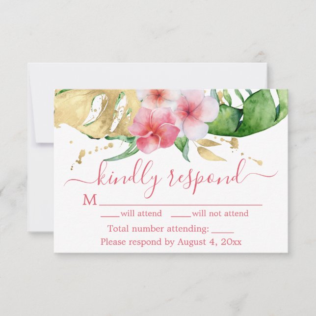 Remerciements Carte RSVP de mariage floral rose tropicale (Devant)