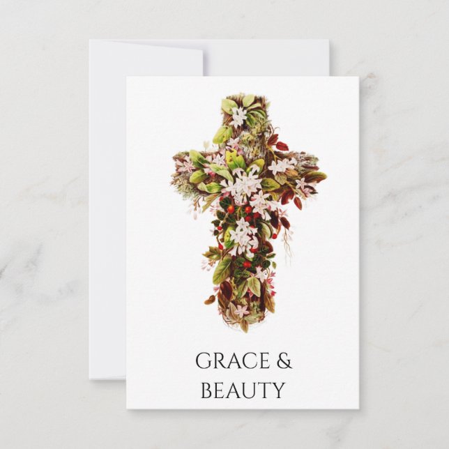 Remerciements Carte Sainte de dévotion à la Croix florale botani (Devant)