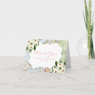 Remerciements Carte thème Voyage Baby shower rose Carte de remer
