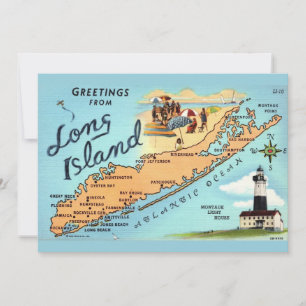 Remerciements Carte vintage de Long Island 5x7 Grande Carte Post