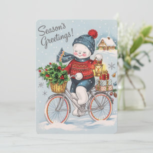 Remerciements Carte vintage Noël bonhomme de neige lanterne