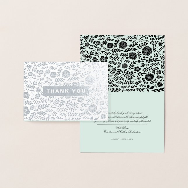 Remerciements. Cartes de mariage Mint Black Real F (Affichage)