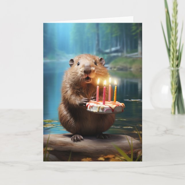Remerciements Castor avec carte de gâteau d'anniversaire (Devant)