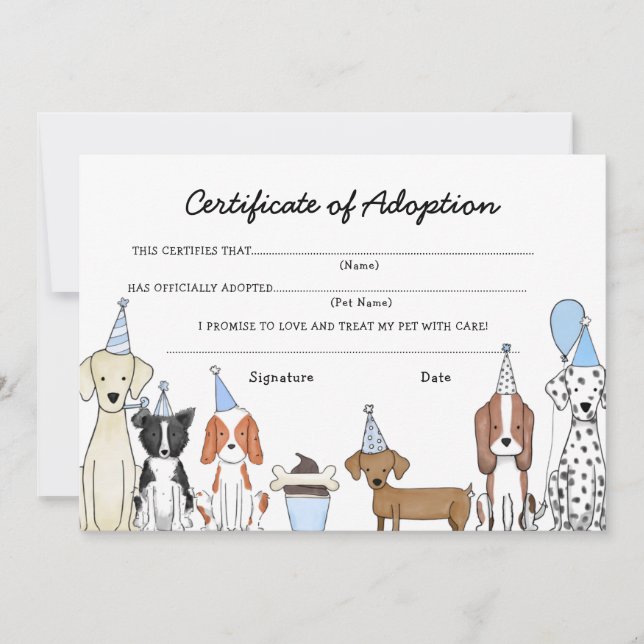 Remerciements Certificat d'adoption de Lets Pawty Carte d'annive (Devant)