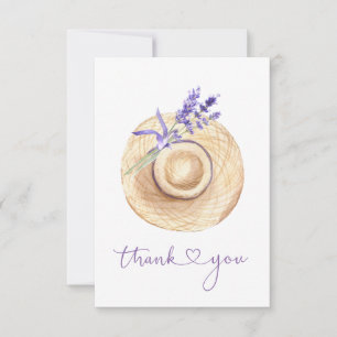 Remerciements Chapeau de paille Fleurs de Lavande Violette Carte