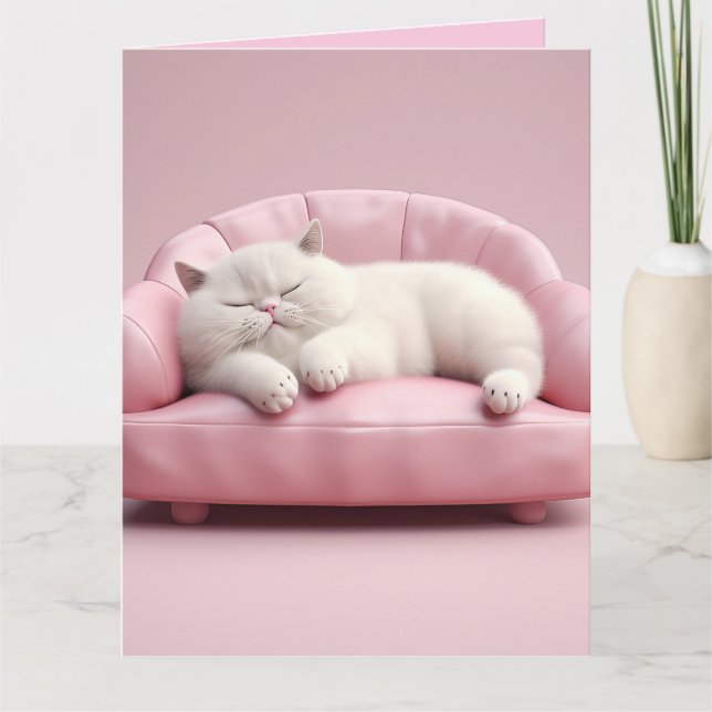 REMERCIEMENTS CHAT BLANC CUTE CARTE DE SALUT D'ANNIVERSAIRE (Devant)