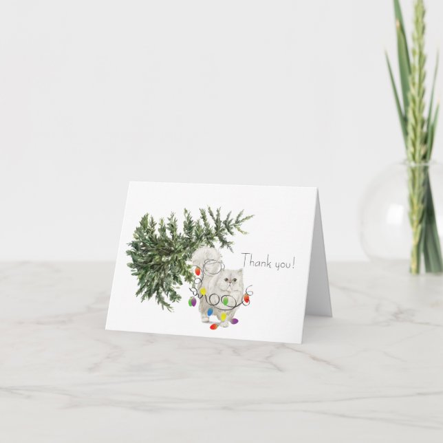 Remerciements Chat coincé dans un arbre de Noël Carte de vacance (Devant)