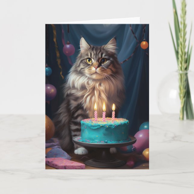 Remerciements Chat de Maine Coon avec carte de gâteau d'annivers (Devant)