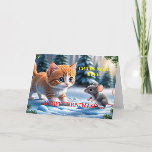 REMERCIEMENTS CHAT EN SOURIS CARTE DE NOËL PERSONNALISÉE POUR EN