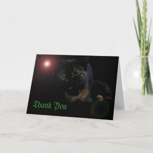 Remerciements chat noir aux yeux verts sur noir carte de remerci
