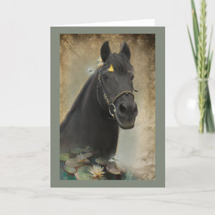 Remerciements Cheval noir - Carte de voeux