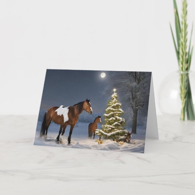 Remerciements Chevaux dans la carte de voeux de Noël de neige (Devant)