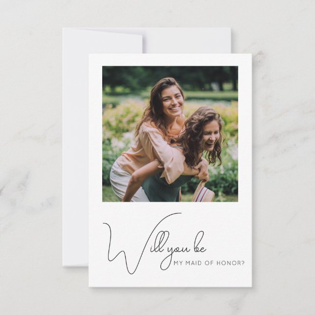 Remerciements Chic Calligraphie Photo Maid of Honor Carte de pro (Devant)