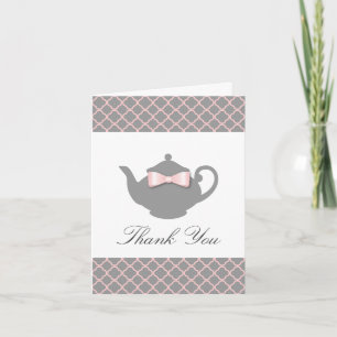 Remerciements Chic rose + gris Trellis en théière Carte de remer