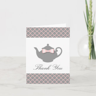 Remerciements Chic rose + gris Trellis en théière Carte de remer
