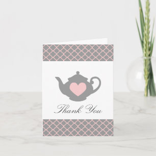 Remerciements Chic rose + gris Trellis en théière Carte de remer