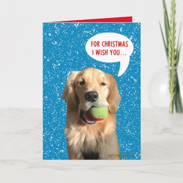 Remerciements Chien Joyeux Avec Carte De Noël À Balle (Devant)
