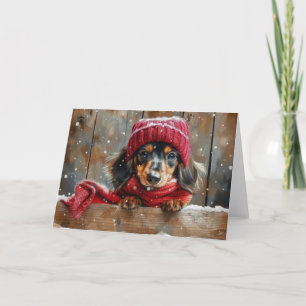 Remerciements Chien mignon Dachshund dans la carte de Noël Casqu