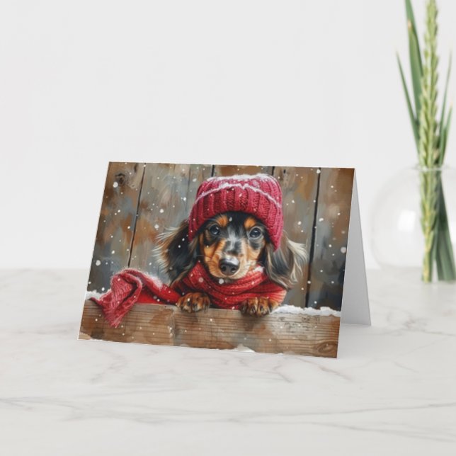 Remerciements Chien mignon Dachshund dans la carte de Noël Casqu (Devant)