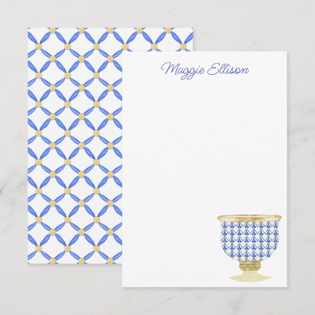 Remerciements Chinoiserie Aquarelle Chic Vase Carte de remerciem (Devant / Derrière)