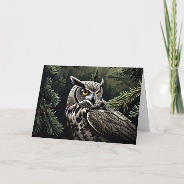 Remerciements Chouette en forêt à feuillage persistant carte de  (Devant)