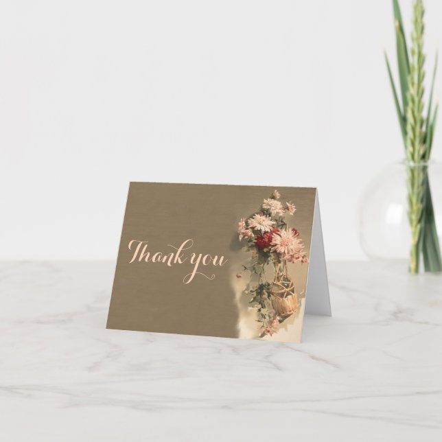 Remerciements Chrysanthèmes dans une bouteille Carte de remercie (Devant)