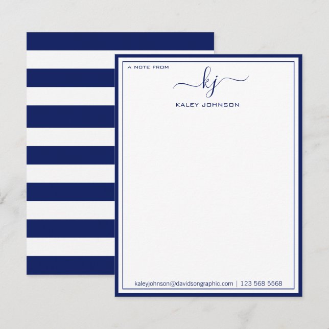 Remerciements Classic Marine Blanc Du Bureau De La Carte Note (Devant / Derrière)