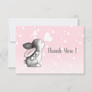 Remerciements Coeur de lapin rose confetti plat carte de remerci